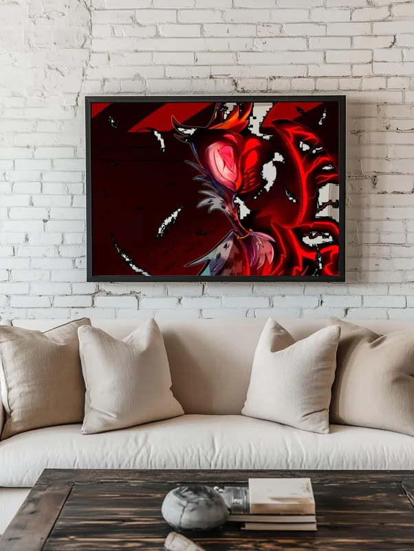 Постер «Постер Адский Босс — Столас тёмная форма» над диваном в гостиной