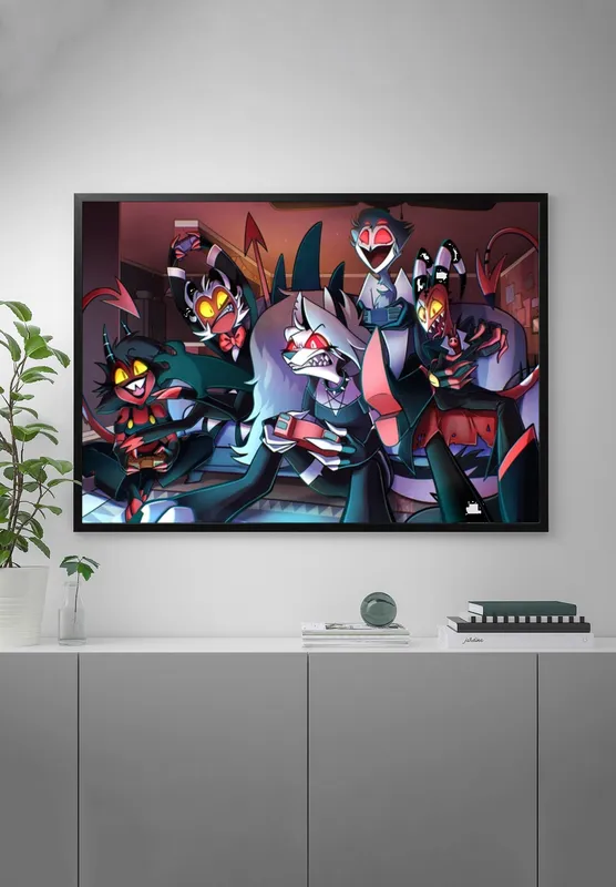 Постер «Постер Адский Босс — все персонажи вместе» на стене в офисе