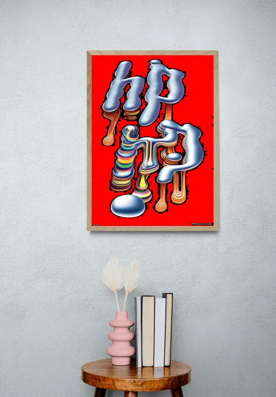 Постер «Абстрактный постер с яркими каплями цвета» на стене в офисе