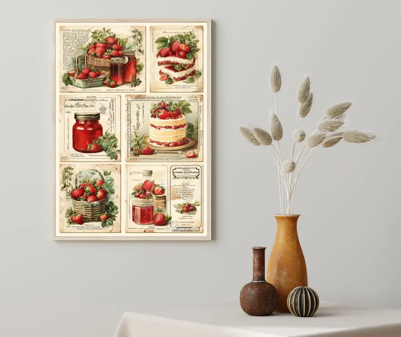 Постер «Винтажные клубники и варенье — уютный постер» на стене в офисе