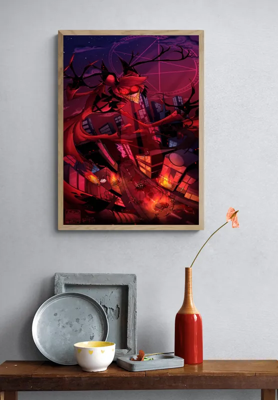 Постер «Постер Аластор Радио-демон — повелитель Ада» на стене в офисе