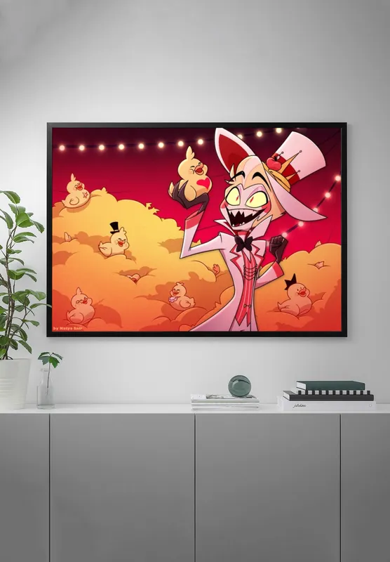 Постер «Постер Люцифер и резиновые уточки — Отель Хазбин» на стене в офисе