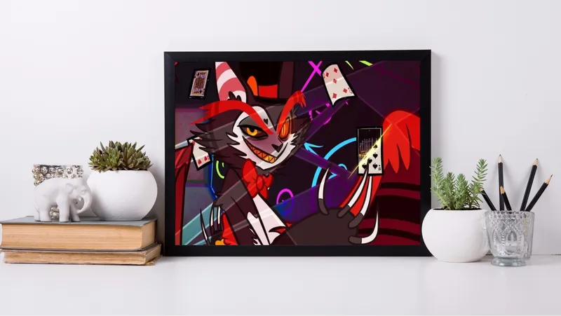 Постер «Постер Хаск с картами — бармен из Отеля Хазбин» на стене в офисе