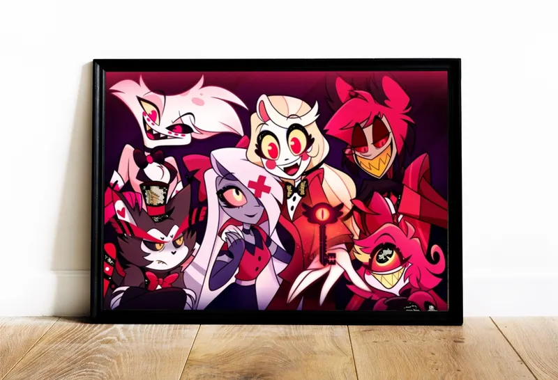 Постер «Постер Отель Хазбин — все персонажи» на стене в офисе