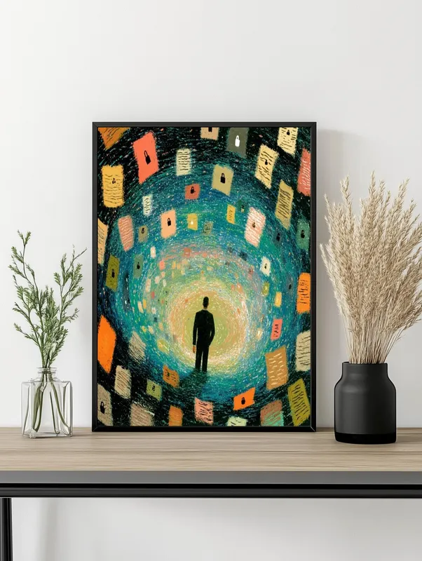 Постер «Человек в мире информации и секретов» на стене в офисе