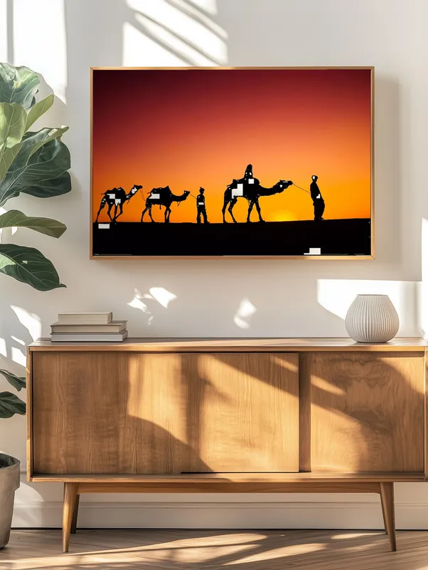 Постер «На закате» над диваном в гостиной