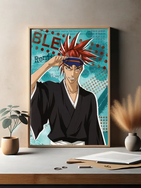 Постер «Блич. Рендзи на голубом фоне» над диваном в гостиной