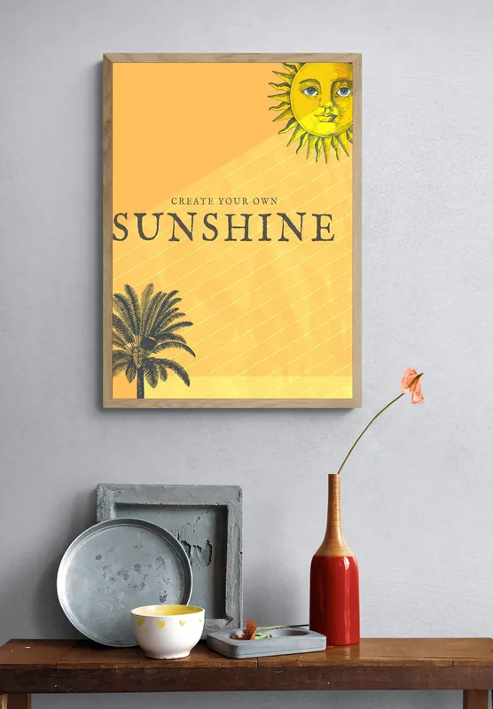 Постер «Лето - Яркое солнце» над диваном в гостиной