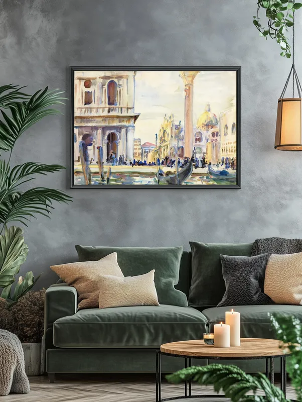 Постер «Пьяцетта» над диваном в гостиной