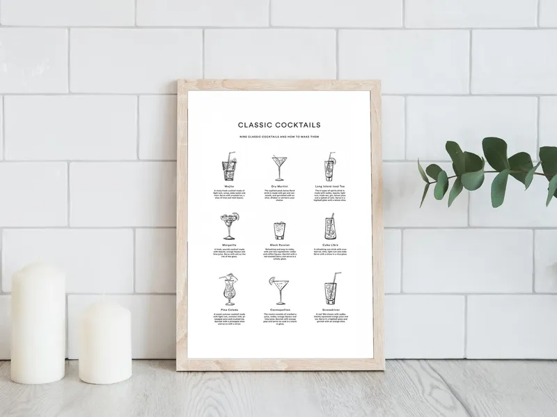 Постер «Гайд по Коктейлям» на стене в офисе