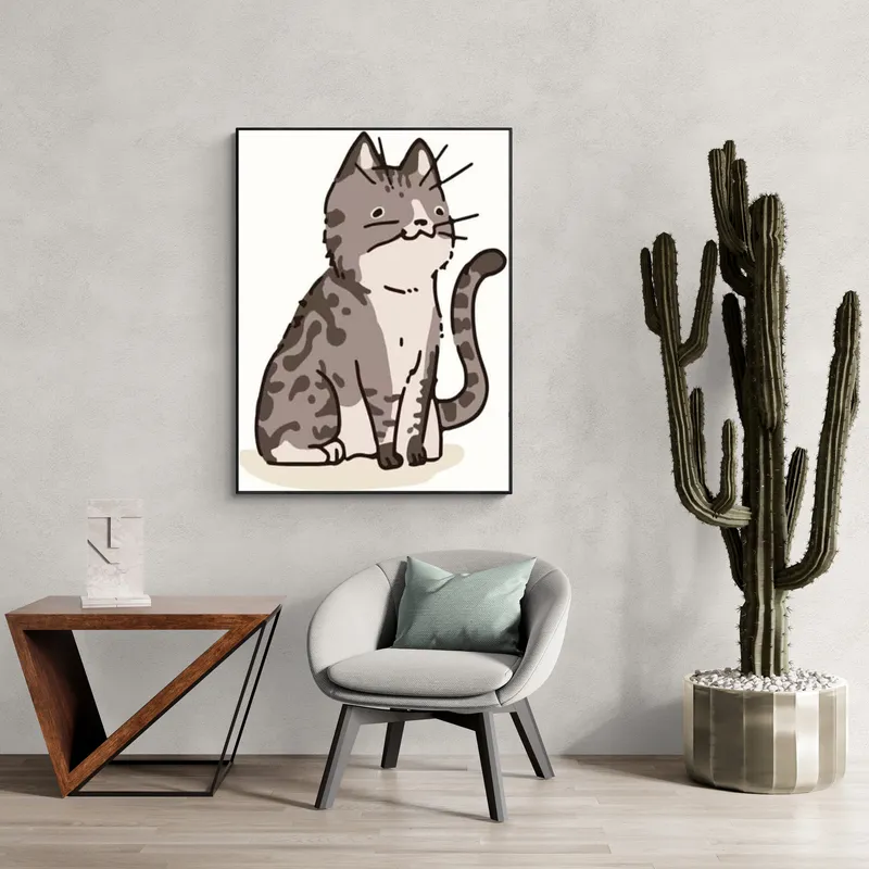 Постер «Кошки - Серый котик» над диваном в гостиной