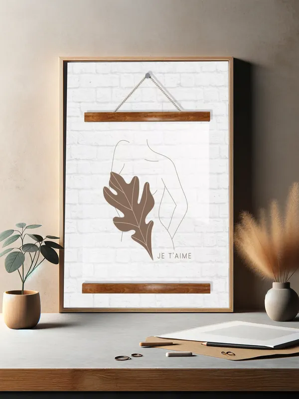 Постер «Прозрачный постер - Силуэт девушки с листом» на стене в офисе