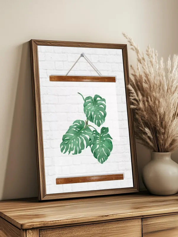 Постер «Прозрачный постер - Три больших резных листа» на стене в офисе