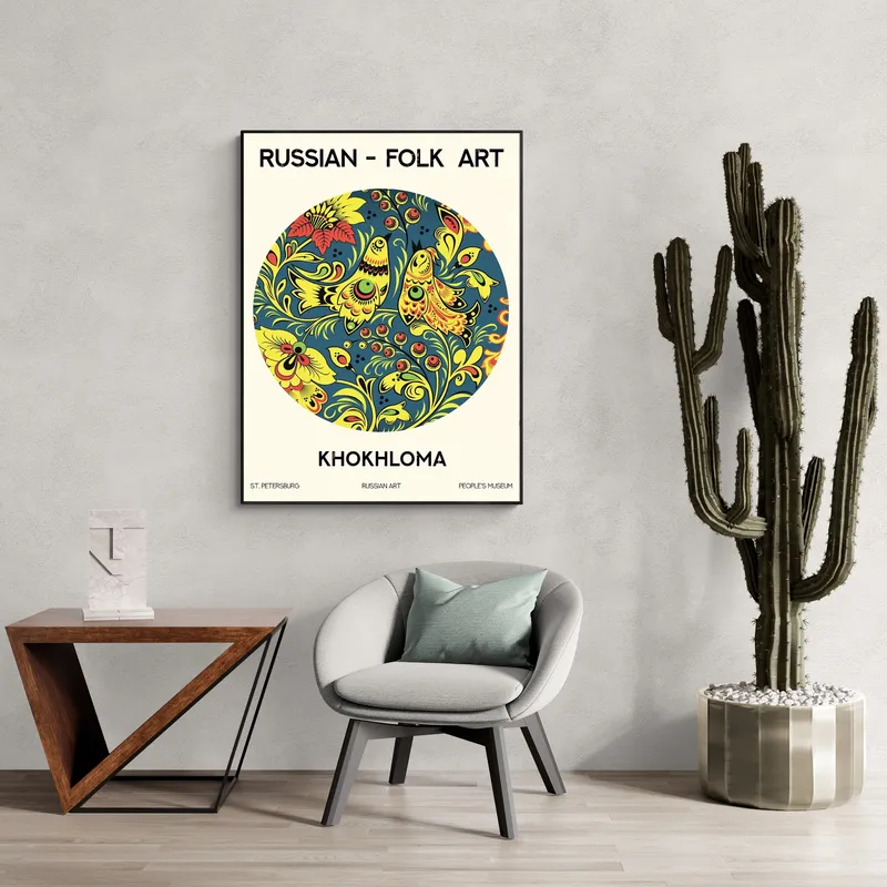 Постер «Хохлома - Птицы в саду» на стене в офисе
