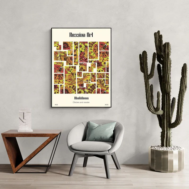 Постер «Хохлома - Курочка и петушок» на стене в офисе