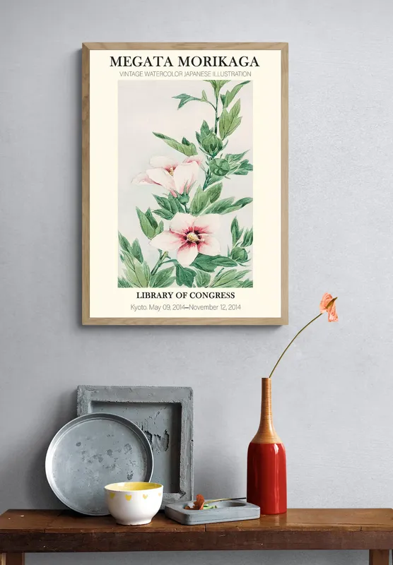 Постер «Японская живопись - Гибискус» на стене в офисе