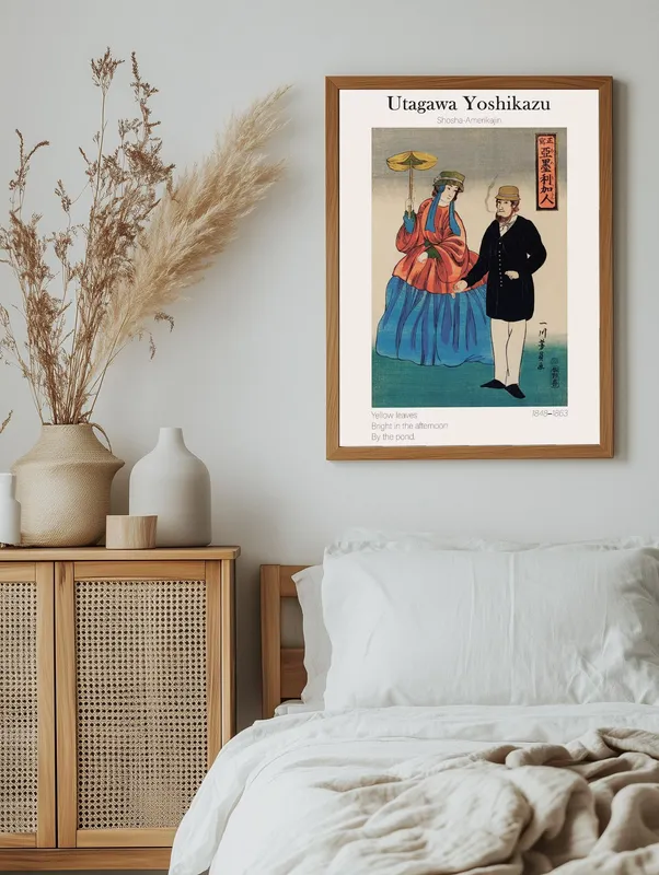 Постер «Японские гравюры - Американская пара» на стене в офисе