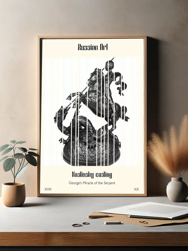 Постер «Каслинское литьё - Георгий Победоносец» на стене в офисе