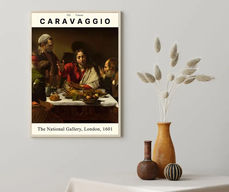 Постер «Караваджо - Ужин в Эммаусе» на стене в офисе
