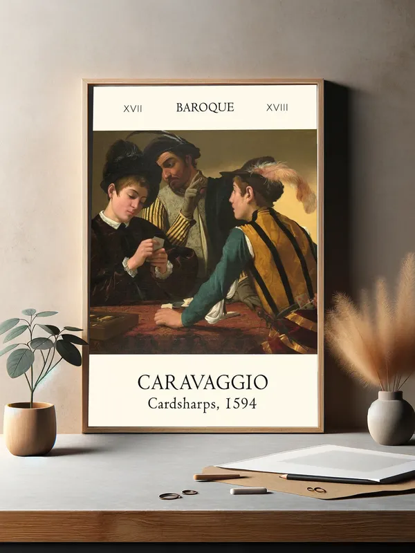 Постер «Караваджо - Шулера» на стене в офисе