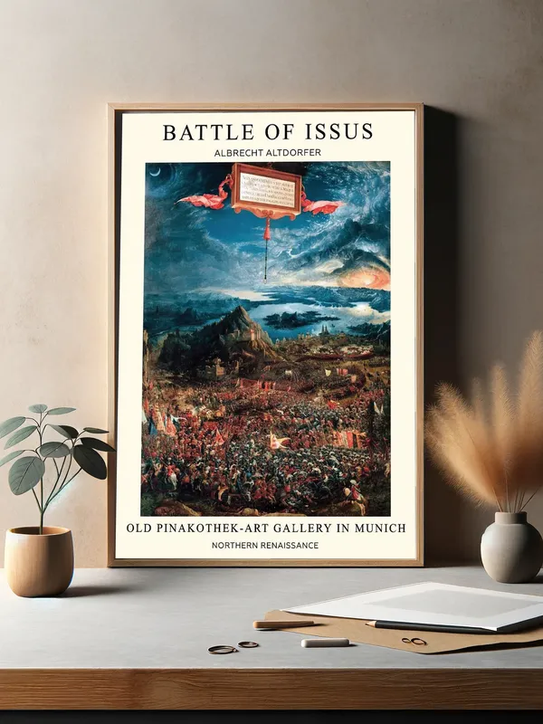 Постер «Альбрехт Альтдорфер - Битва Александра» на стене в офисе