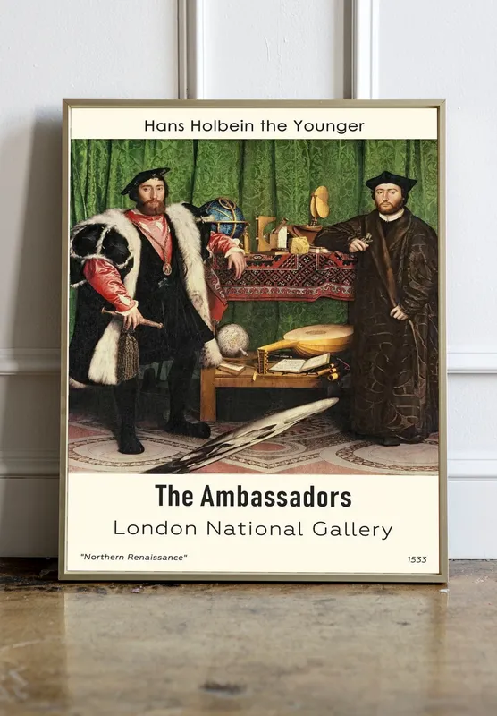 Постер «Ганс Гольбейн - Послы» над диваном в гостиной