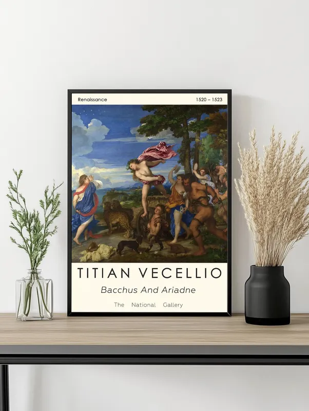 Постер «Тициан - Вакх и Ариадна» на стене в офисе