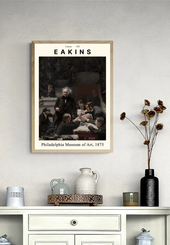 Постер «Томас Икинс - Клиника Гросса» над диваном в гостиной