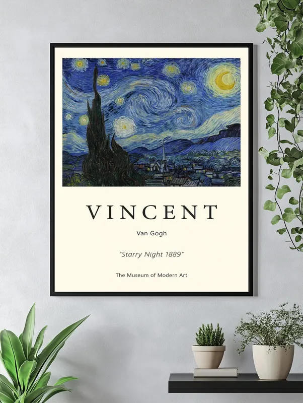 Постер «Винсент ван Гог - Звёздная ночь» над диваном в гостиной