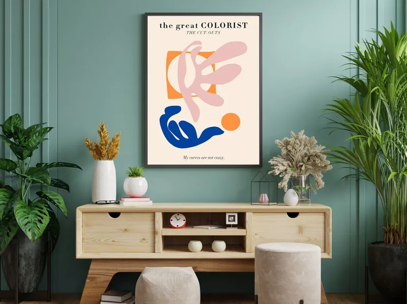 Постер «Анри Матисс - Разноцветные формы из бумаги» на стене в офисе