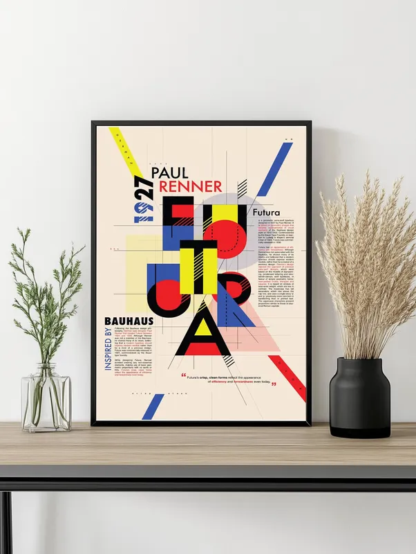 Постер «Баухаус - Пауль Реннер» над диваном в гостиной