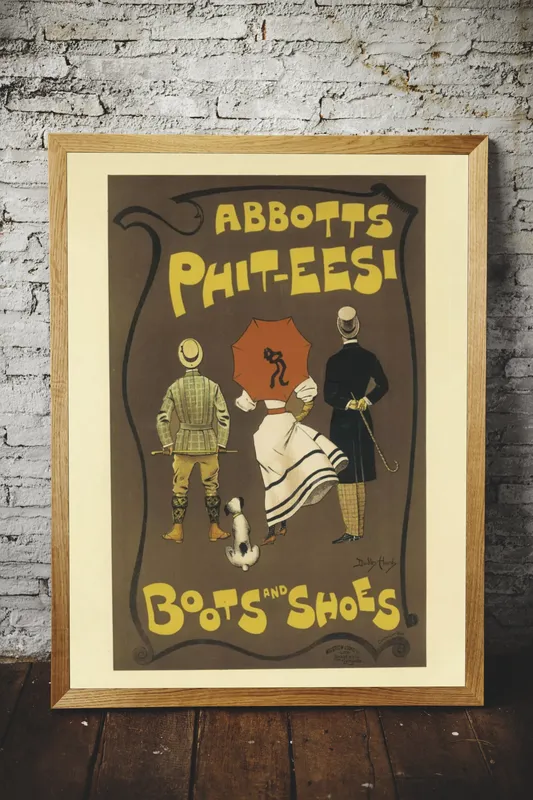 Постер «Рекламный плакат - Обувь Abbotts Phit-Eesi» над диваном в гостиной