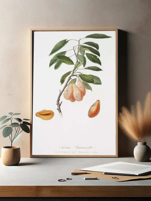 Постер «Фрукты - Веточка с грушами» над диваном в гостиной