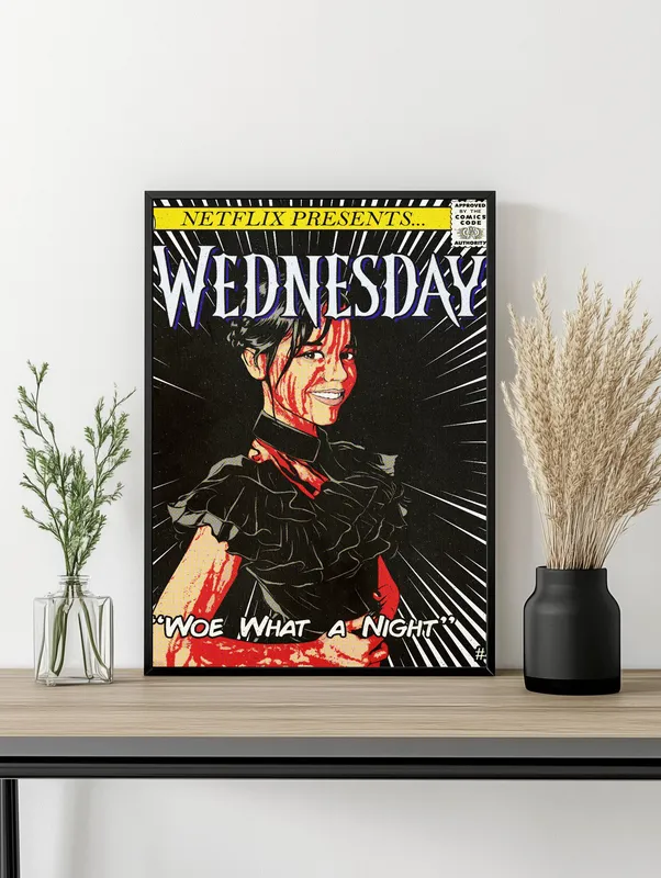 Постер «Wednesday. В стиле комикса» на стене в офисе