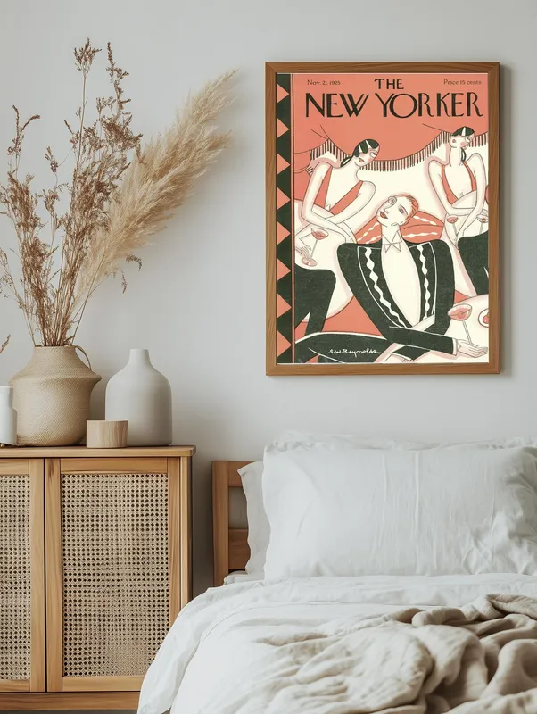 Постер «Обложки New Yorker - Вечер в кафе» на стене в офисе