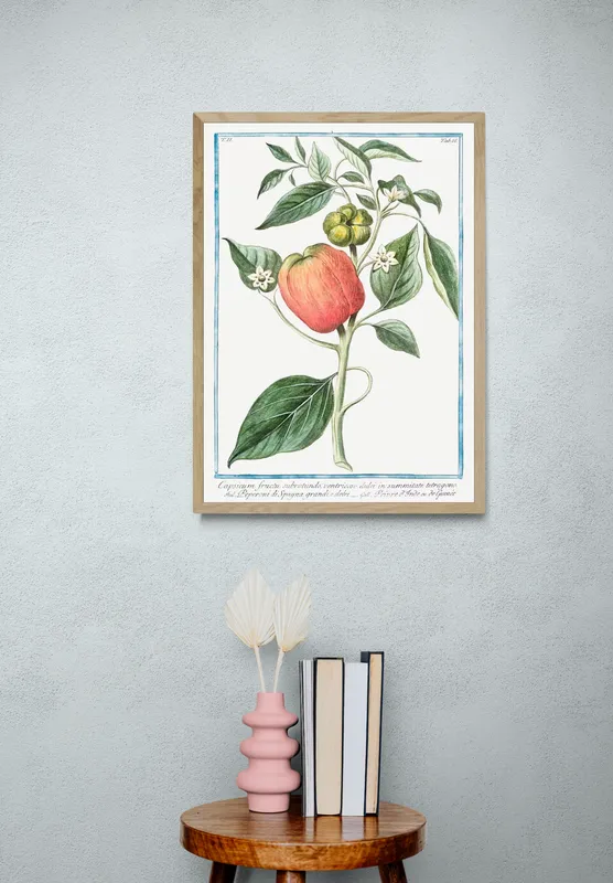 Постер «Овощи - Сладкий перец» над диваном в гостиной