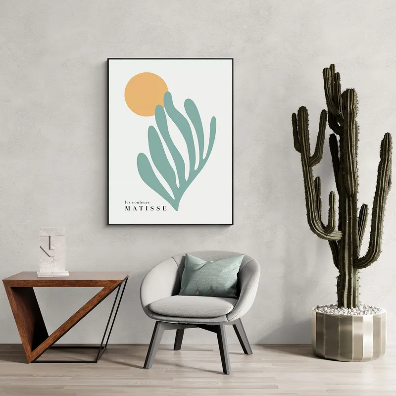 Постер «Цвета Матисса - Абстракция» над диваном в гостиной