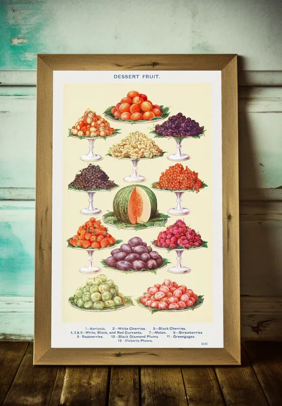 Постер «Еда - Десерт из фруктов» над диваном в гостиной