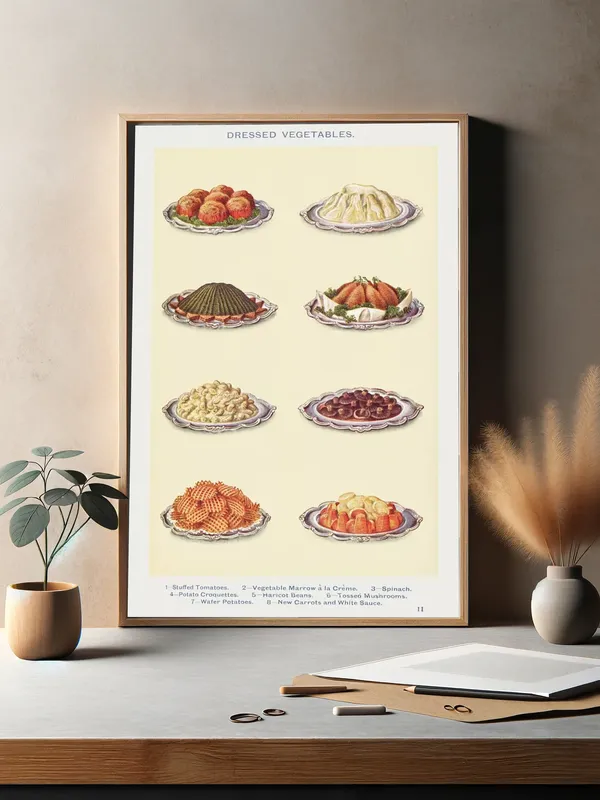 Постер «Еда - Закуски» над диваном в гостиной