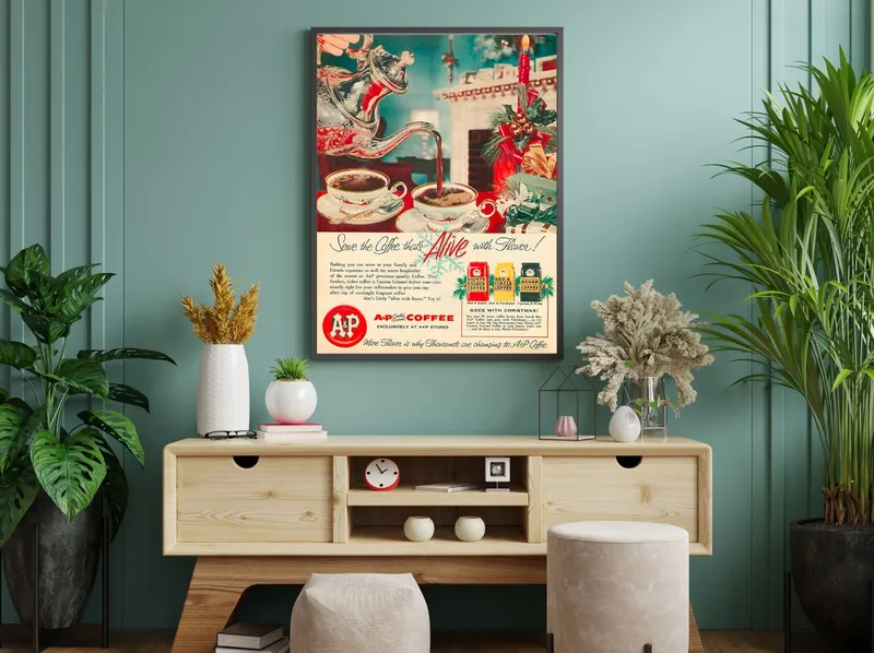 Постер «Рекламный плакат - Ароматный кофе A and P Coffee» на стене в офисе