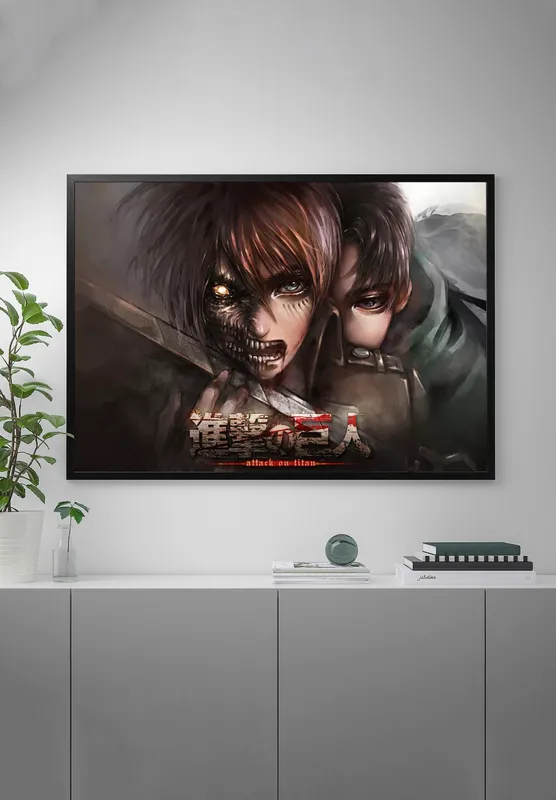 Постер «Атака титанов. Эрен» на стене в офисе