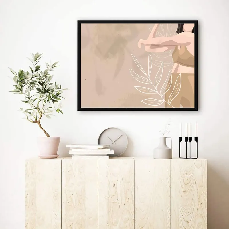 Постер «Оздоровительная гимнастика» над диваном в гостиной