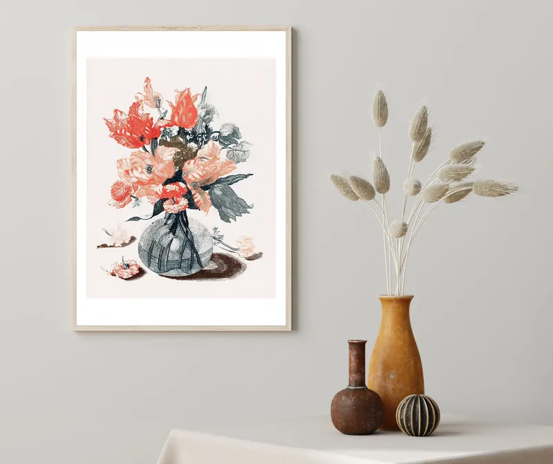 Постер «Цветы в вазе - старинная иллюстрация» на стене в офисе