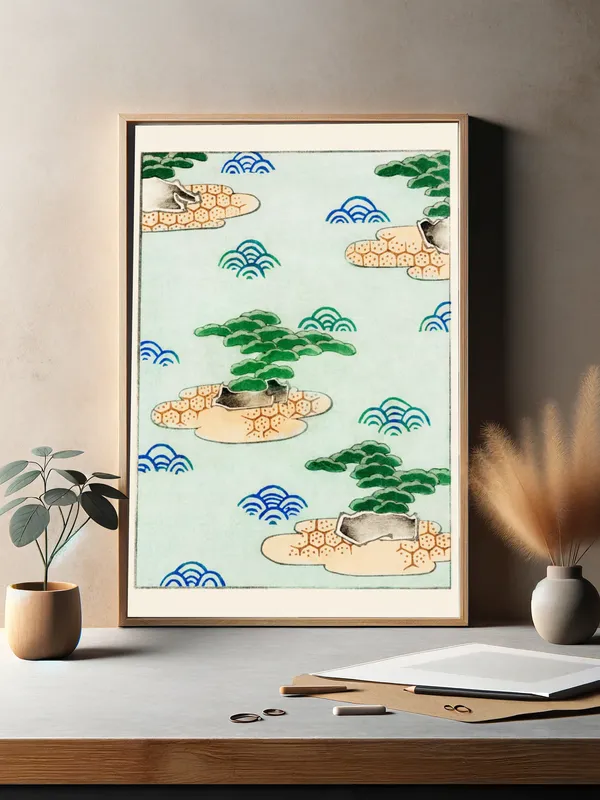 Постер «Ватанабэ Сэйтей - Пейзаж» над диваном в гостиной