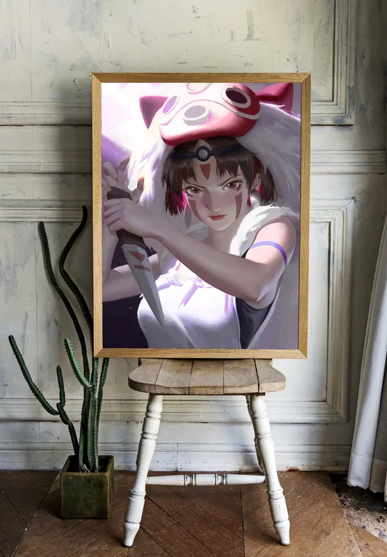 Постер «Хаяо Миядзаки - Принцесса Мононоке» над диваном в гостиной