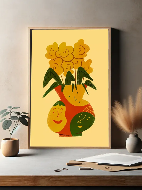 Постер «Иллюстрация с Подсолнухами» на стене в офисе