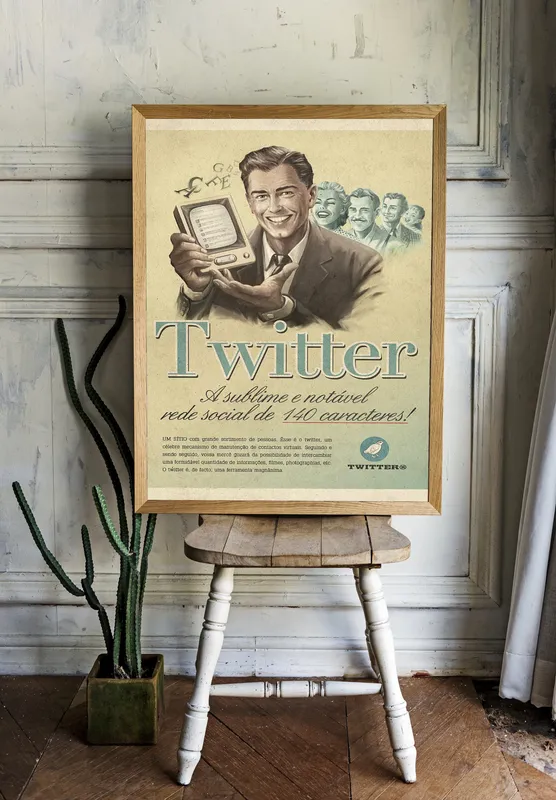 Постер «Ретро плакат твиттер» на стене в офисе