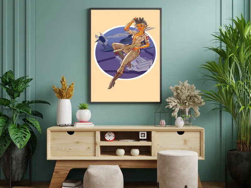 Постер «Девушка из флота» над диваном в гостиной