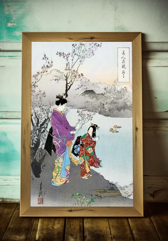 Постер «Весна - Женщины возле реки» над диваном в гостиной