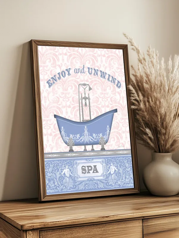 Постер «Голубая ванна» над диваном в гостиной